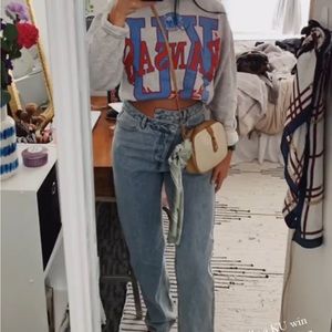 Asymmetrical wide leg denim